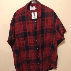 NWT Topman ss plaid cutoff shirt